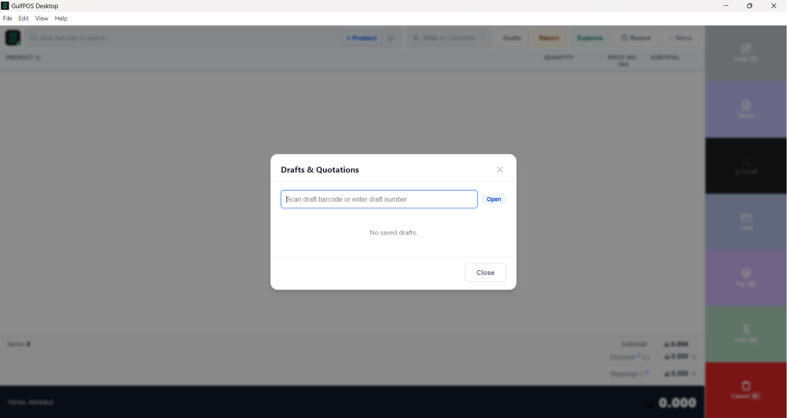 GulfPOS Draft Auto Open screen